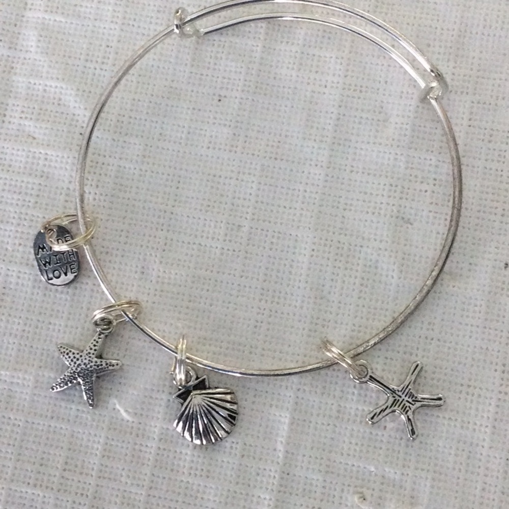 Woman’s Wire Bracelet color sliver with 4 Charms NWOT #48